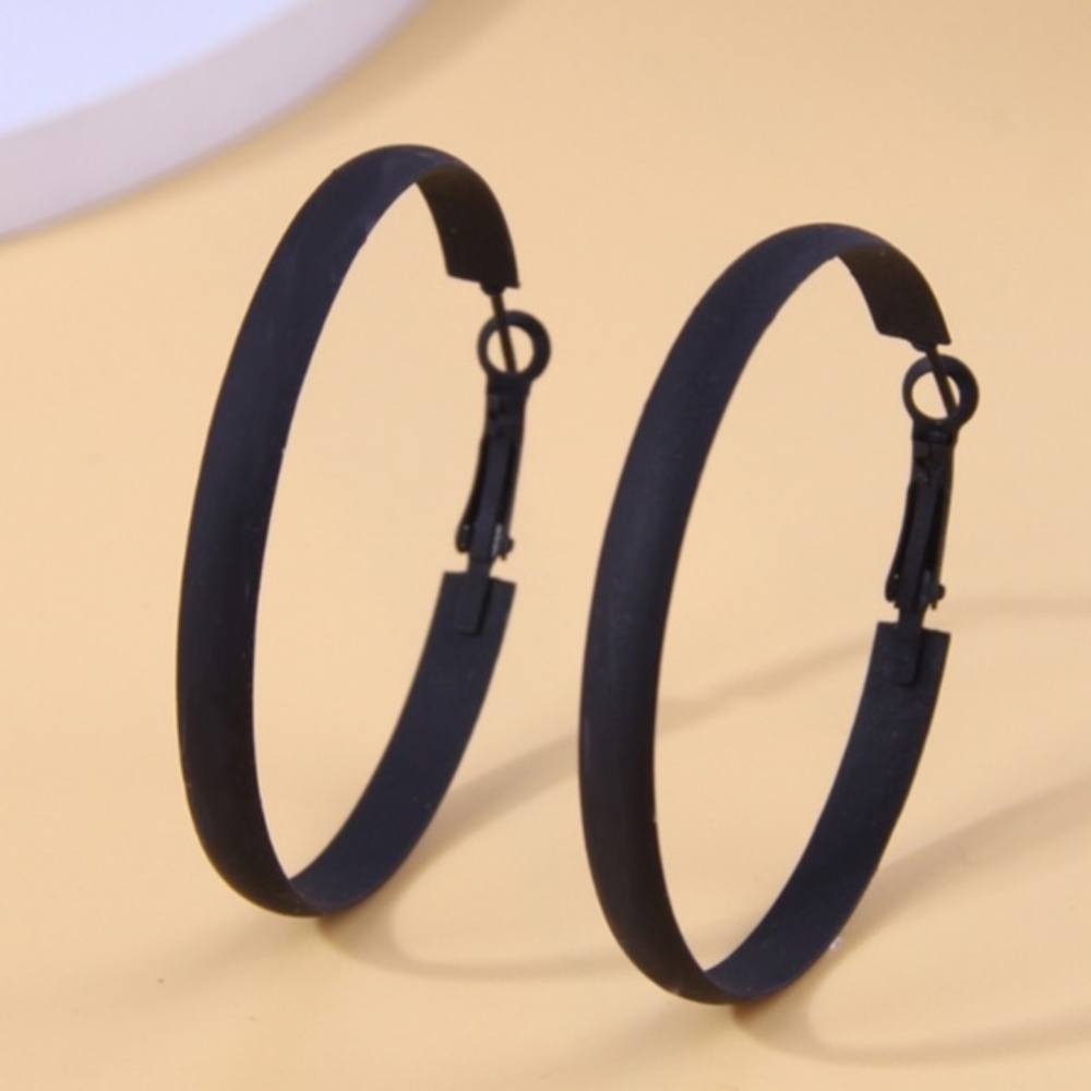 Womens Black Hoop Metal‎ Earrings